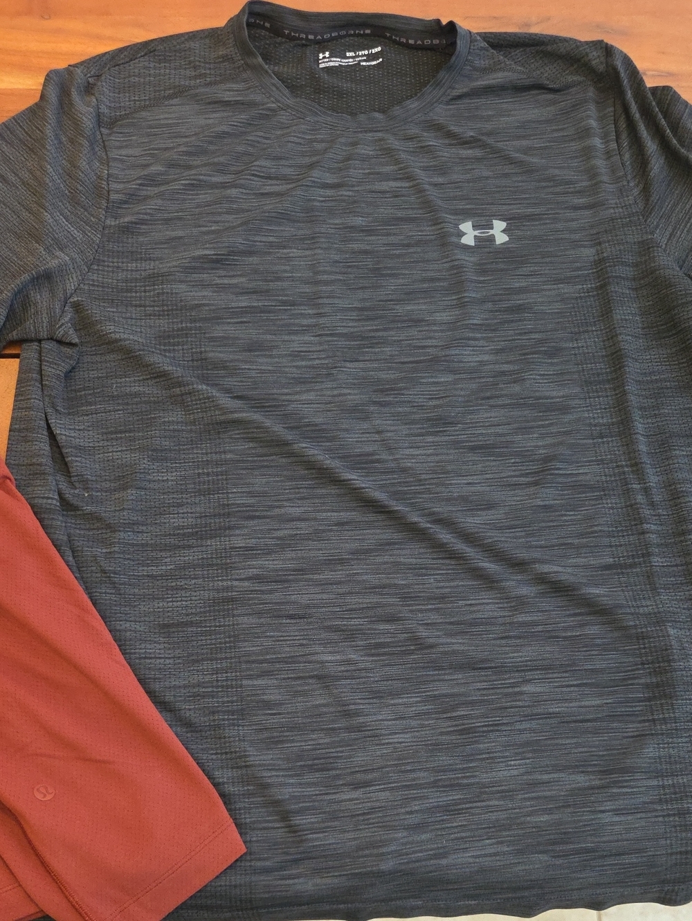 Under Armour Men’s Long Sleeve Performance Tee - Charcoal with Red Sleeve Accent